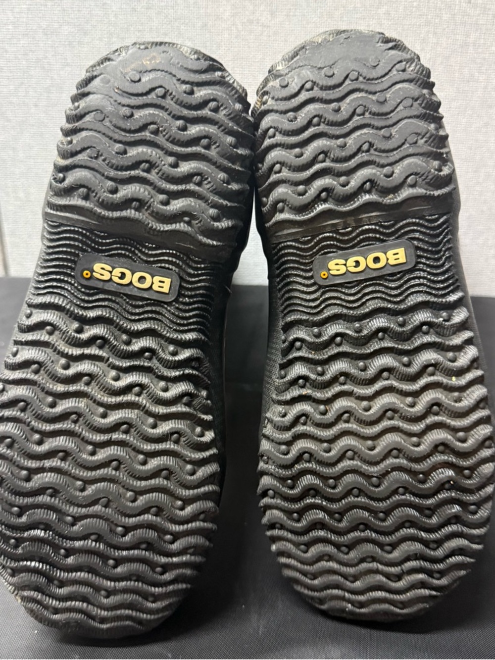 Bogs Black Tall Rain Boots with Olive and Gold Scroll Design - Picture 8 of 11
